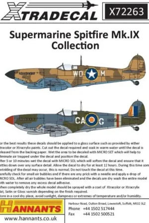 Sticker Supermarine Spitfire Mk.IXb / c / e (10) Mk.IXc MA466 BQ-S 451 (RAAF) Sqn Corica 1944 MSG / PR Blue - Mk.IXc NH346 LK-M Finale Uitverkoop