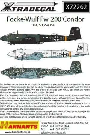 Nu Kopen Sticker Focke Wulf Fw-200 Condor (9) Fw-200C-3 F8 + CL 3./KG40 Bordeaux France 1941 RLM71 / 72/73/65 - Fw-200C-3 Ex KG40 14./TG
