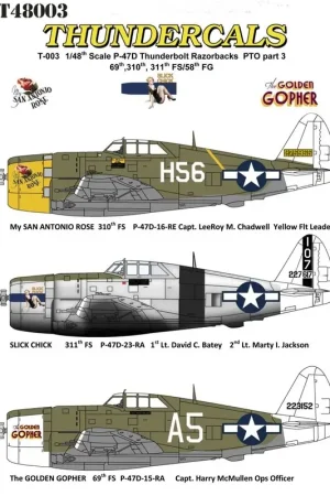Sticker Republic P-47D Thunderbolt 'Razorback' PTO Part 3 (3) 'San Antonio Rose' 'Slick Chick' The Golden Gopher ' Goedkoop