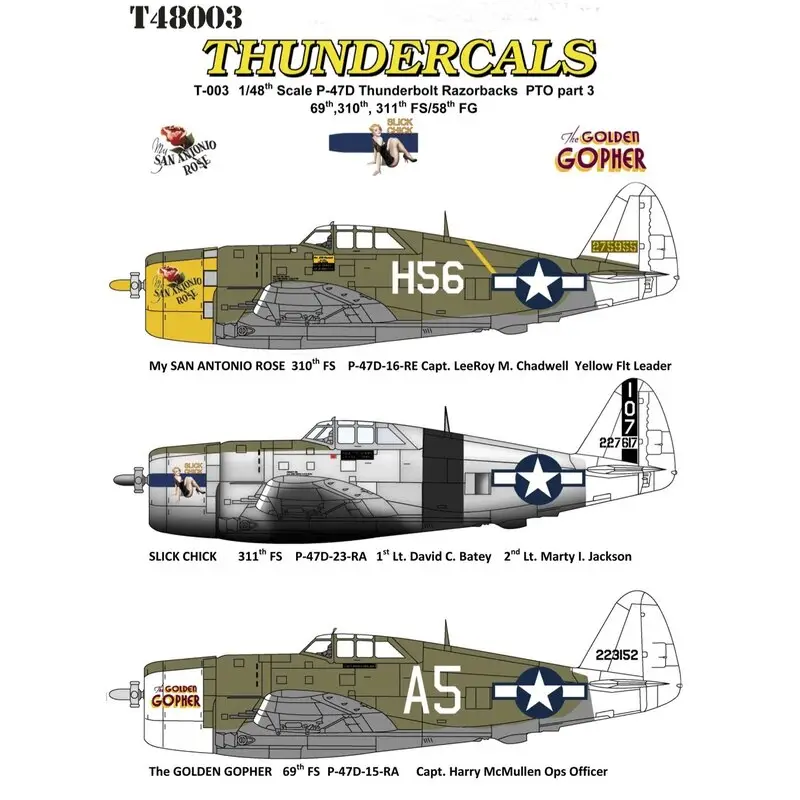 Sticker Republic P-47D Thunderbolt 'Razorback' PTO Part 3 (3) 'San Antonio Rose' 'Slick Chick' The Golden Gopher ' Goedkoop