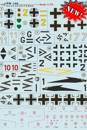 Sticker Focke-Wulf Fw-190A-3, Fw-190A-4, Fw-190A-5, Fw-190A-6, Fw-190F-2, Fw-190F-8, Fw-190F-9, Fw-190A-3 / U4 en Fw-190A-4 / U4 Direct Verzonden