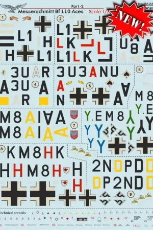 Tijdelijk Beschikbaar Sticker Messerschmitt Bf-110 Aces Part-2 Inclusief Bf-110C-1, Bf-110C-2, Bf-110D-3 - Bf-110E-1, Bf-110E-2, Bf-110 D-1 / R1,