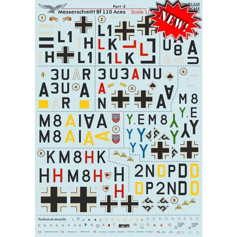 Tijdelijk Beschikbaar Sticker Messerschmitt Bf-110 Aces Part-2 Inclusief Bf-110C-1, Bf-110C-2, Bf-110D-3 - Bf-110E-1, Bf-110E-2, Bf-110 D-1 / R1,