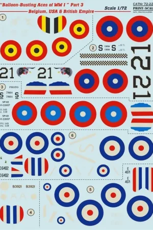 Betaalbaar Sticker Ballon-Busting Aces of WO I Deel 3 - België, de VS en RFC Inclusief Hanriot HD.1, SPAD XIII, SE.5A, Sopwith Camel,