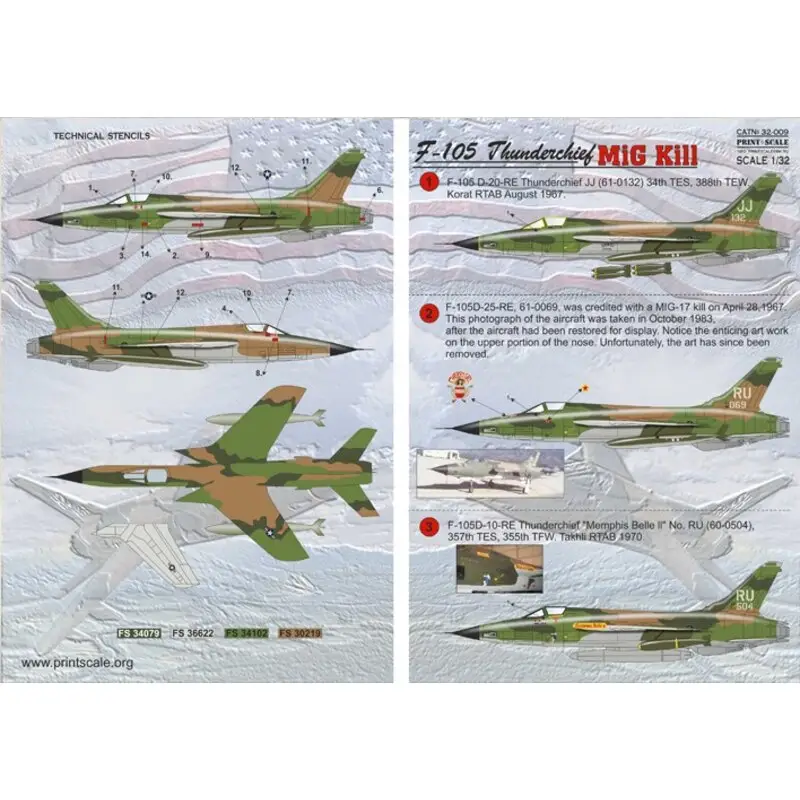Finale Uitverkoop Sticker Republiek F-105D Thunderchief MiG Killers Hanoi Special, Cherry Girl, Memphis Belle II