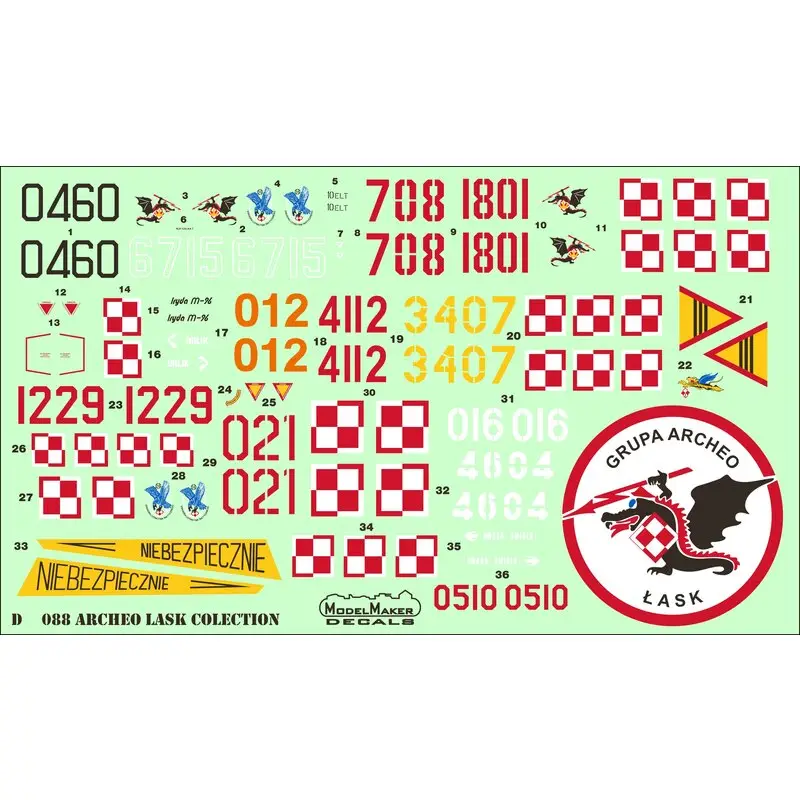 Sticker Archeo Lask Collection.Archeo Lask Collection.12 vliegtuigen en helikopters van 32 Air Tactical Base Polen.Een groep Beperkt Aanbod