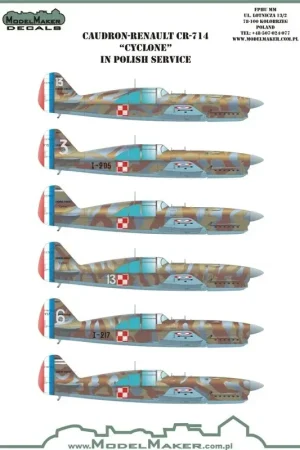 Rechtstreeks Van De Fabrikant Sticker Caudron-Renault CR.714 Cycloon in het Pools dienst Decal