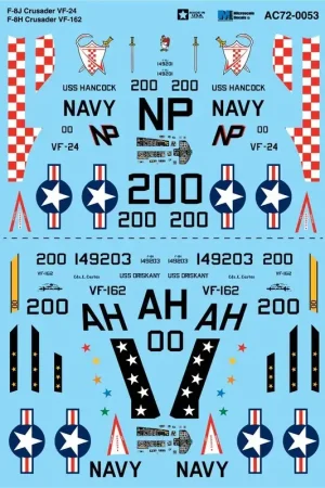 Exclusieve Aanbieding Sticker Vought F-8J Crusader VF-24 - F-8H Crusader VF-162 Decal