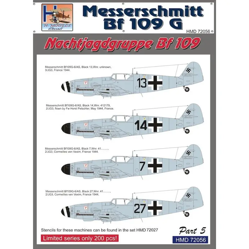 Direct Beschikbaar Sticker Messerschmitt Bf-109G NJGr Messerschmitt Bf-109, Pt.5 Decal