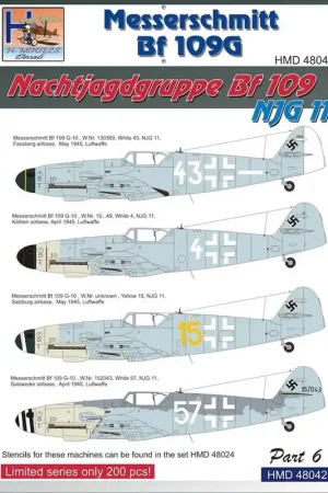 Sticker Messerschmitt Bf-109G NJG11 Messerschmitt Bf-109, Pt.6 Decal Betrouwbaar