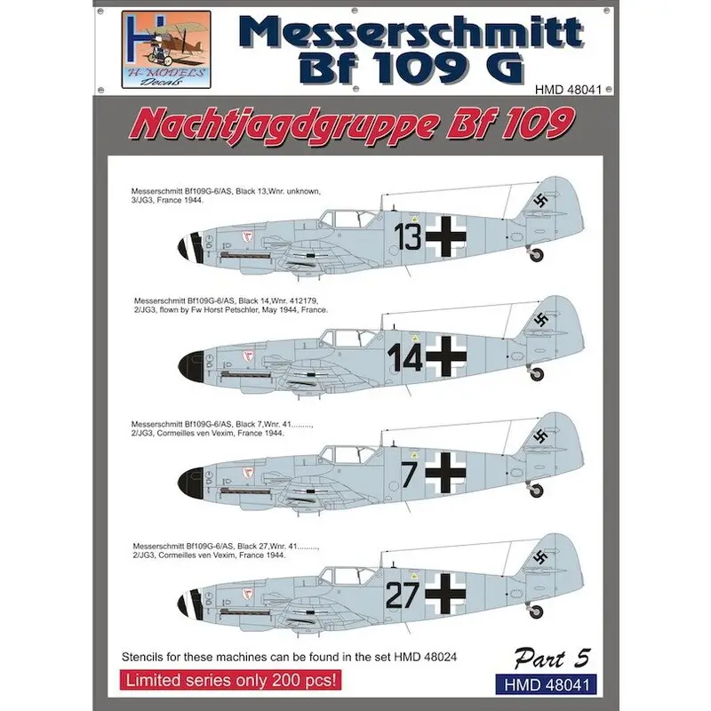 Sticker Messerschmitt Bf-109G NJGr Messerschmitt Bf-109, Pt.5 Decal Op = Op