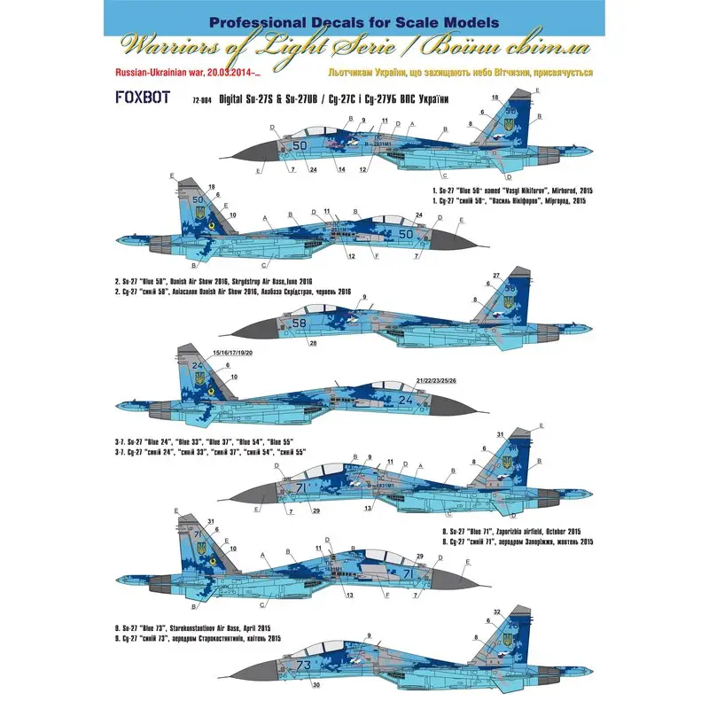 Sticker Digital Sukhoi Su-27S & Sukhoi Su-27UB voor Airfix, Hasegawa, Heller, ICM, Trumpeter, Zvezda kits Actieprijs
