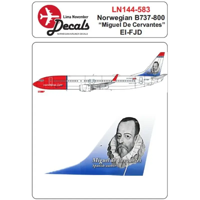 Nu Kopen Sticker Noorse Boeing 737-800 EI-FJD Miguel de Cervantes Decal