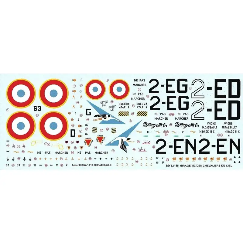 Weekendaanbieding Sticker Dassault Mirage IIIC 'Knights of the Sky': 2-ED 'Cigognes' Dijon 1964, 2-EG 'Cigognes' Dijon 1967, 2-NL 'Cigognes' Dijon