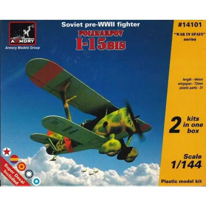 Populair Polikarpov I-15bis, Sovjet pre-WWII fighter plastic kit, 2 kits als de doos Schaalmodel