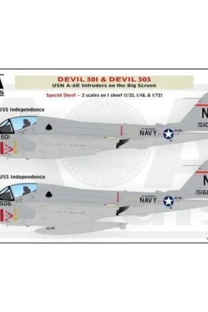 Sticker Devil 501 & Devil 505 - USN Grumman A-6E Indringers op het grote scherm (1/32, 1/48, 1/72 en combo special vel) In het n Actieprijs