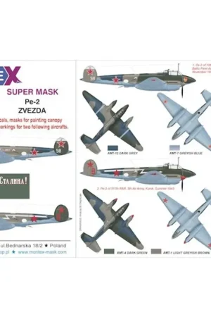 Petljakov Pe-2 (ontworpen om te worden gebruikt in combinatie met Zvezda kits) 2 kap masker (buiten en binnen) + 2 insignia mask Nu Kopen