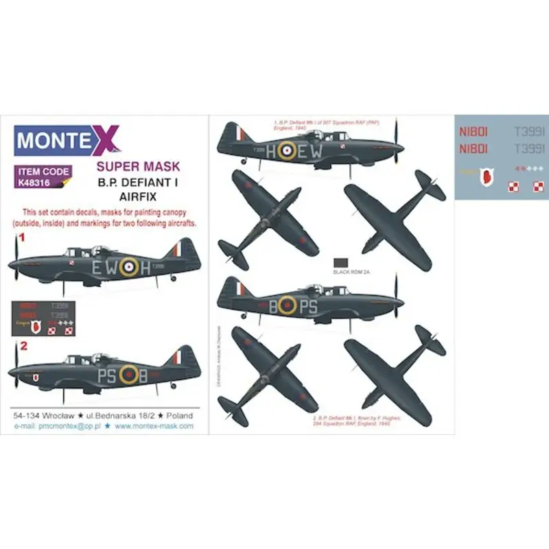 Koop Online Boulton-Paul Defiant Mk.I (ontworpen voor gebruik met Airfix kits) 2 kap masker (buiten en binnen) + 2 insignia maskers + decals