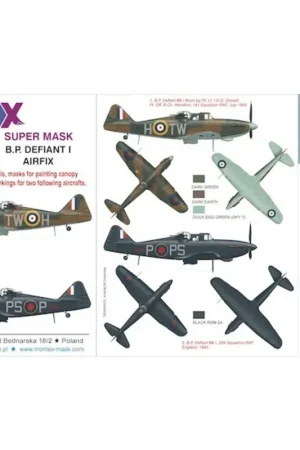 Voordeelprijs Boulton-Paul Defiant Mk.I (ontworpen voor gebruik met Airfix kits) 2 kap masker (buiten en binnen) + 2 insignia maskers + decals