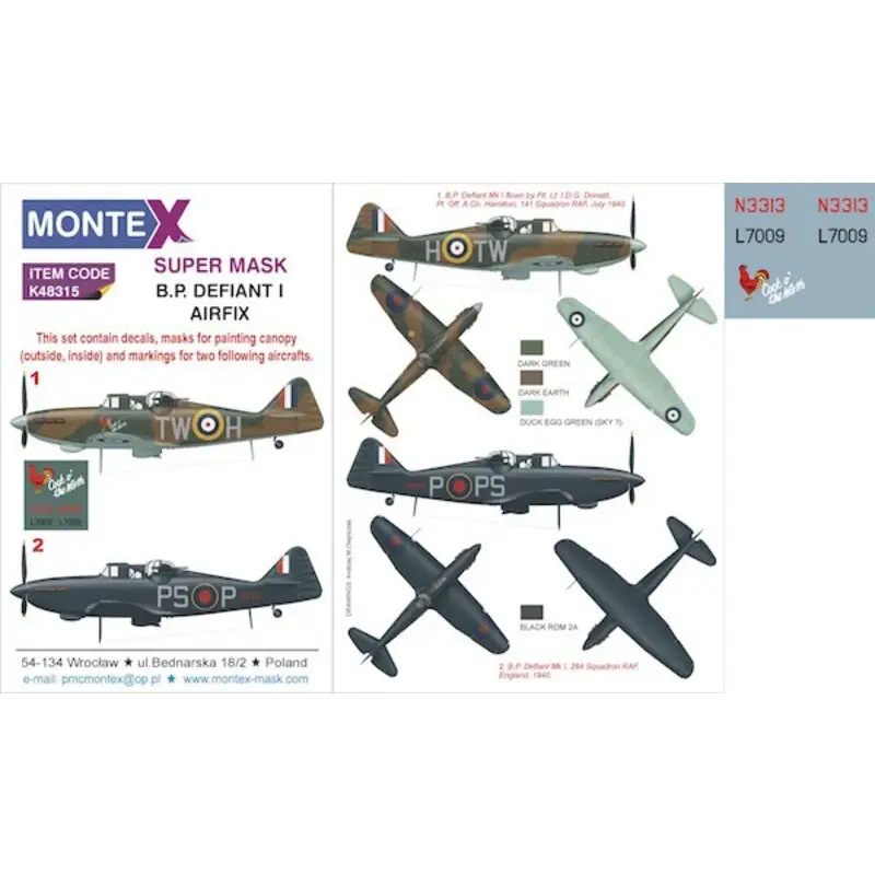 Voordeelprijs Boulton-Paul Defiant Mk.I (ontworpen voor gebruik met Airfix kits) 2 kap masker (buiten en binnen) + 2 insignia maskers + decals