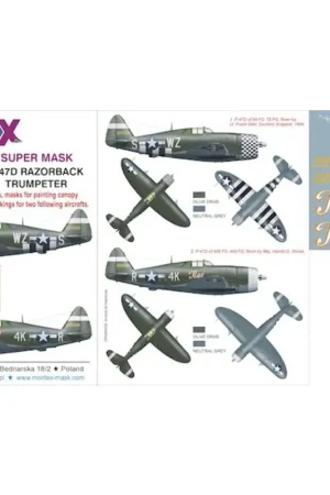 Republic P-47D Thunderbolt 'Razorback' (ontworpen voor gebruik met de Trompetter kits) 2 kap masker (buiten en binnen) + 4 insig Favoriet