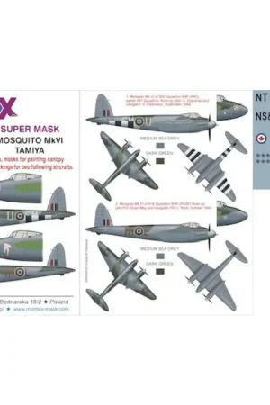 de Havilland Mosquito Mk.VI (ontworpen voor gebruik met Tamiya kits) 2 kap masker (buiten en binnen) + 3 insignia maskers + deca Dagaanbieding