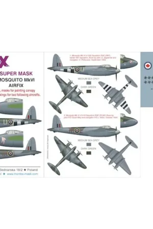 de Havilland Mosquito Mk.VI (ontworpen voor gebruik met Airfix kits) 2 kap masker (buiten en binnen) + 5 insignia maskers + deca Goedkoop