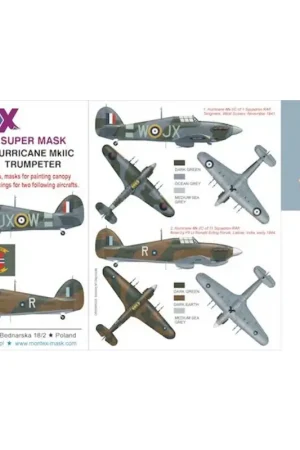 Koopje Hawker Hurricane Mk.IIC (ontworpen voor gebruik met de Trompetter kits) 2 kap masker (buiten en binnen) + 4 insignia maskers + d