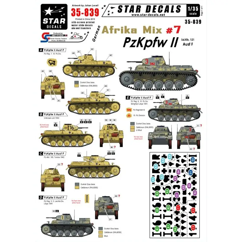 Duitse Afrika Korps Mix # 7 - Pz.Kpfw.II Ausf.F 5. Leichte Div, 10. Pz.Div, 15. Pz.Div. Uitverkoop