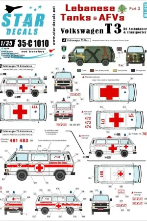 Libanese Tanks en pantservoertuigen # 3.Volkswagen T3 ambulance en transporter Decal Op = Op