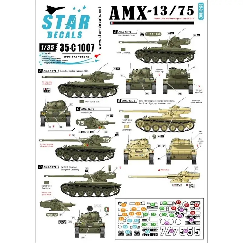 AMX-13/75.Franse Koude Oorlog markeringen + Suez-crisis 1956 Decal Voordeelprijs