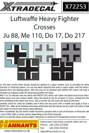 Sticker Luftwaffe Heavy Fighter Kruisen voor Junkers Ju 88 - Dornier Do 17, 215, 217 en de Messerschmitt Bf 110See ook X72Luft1 Weekendaanbieding