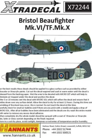 Sticker Bristol Beaufighter Mk.VI/TF.Mk.X Thimble Nose (6) Beaufighter Mk.VIF Geen 308 Dominicaanse AF 1948 Finale Uitverkoop