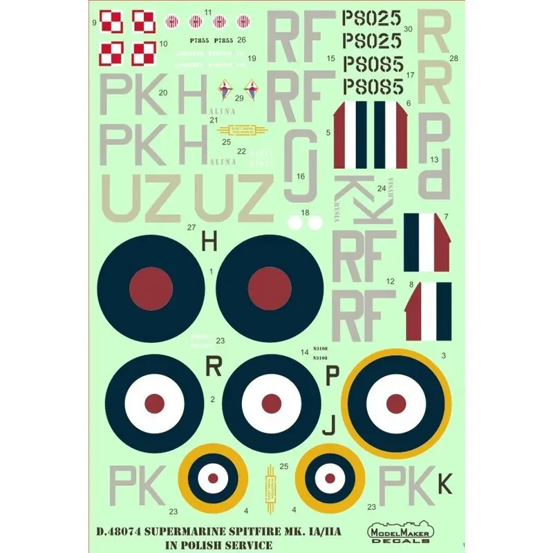 Sticker Supermarine Spitfire Mk.I / II in het Pools dienst Uitverkoop
