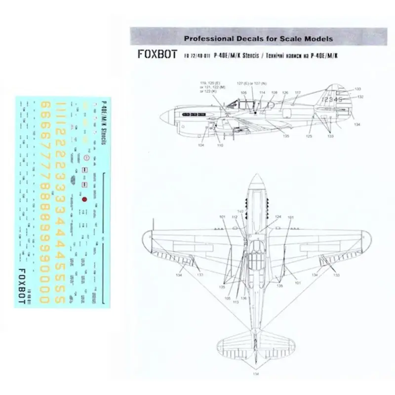 Sticker Curtiss P-40E / P-40M / P-40K Stencils Decal Hete Deal