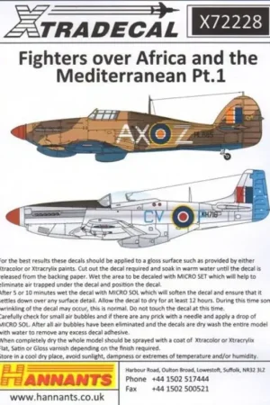 Sticker Fighters Over Africa and the Mediterranean Pt.1 (11) Hawker Hurricane Mk.I Tropical version W9293/U 75 Sqn RAF 1942 - Hu Hoge Kwaliteit