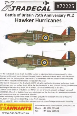 Sticker Hawker Hurricane Mk.I Pt.2 Battle of Britain 1940 (9) P3166 VY-Q 85 Sqn S/Ldr Peter Townsend RAF Castle Camps Cambs - P3 Bestel Nu