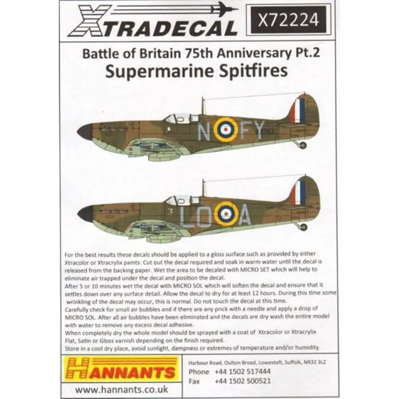Actieprijs Sticker Supermarine Spitfire Mk.Ia Battle of Britain 1940 Pt 2 (10) N3162 EB-G 41 Sqn P/O Eric Lock RAF Hornchurch - EB-L 41 Sqn