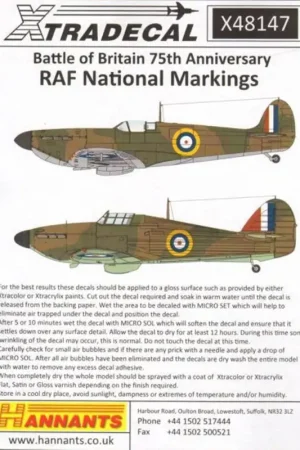 Koopje Sticker Supermarine Spitfire and Hawker Hurricane National Insignia Battle of Britain 1940. Double Sheet.