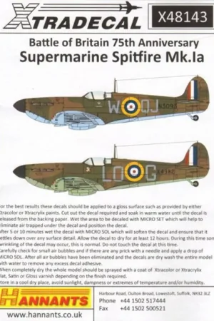 Bestel Nu Sticker Supermarine Spitfire Mk.Ia Battle of Britain 1940 Pt.1 (6)R6776 QV-H 19 Sqn Ft/Sgt George Unwin RAF Fowlmere - Unknown s