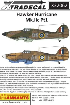 Sticker Hawker Hurricane Mk.IIc Pt 1 (3)BE643, AK-U P/O A.U.Houle 213 Sqn, Edku, Egypt, April, 1942.BD929, ZY-S 247 (China-Briti Hete Deal