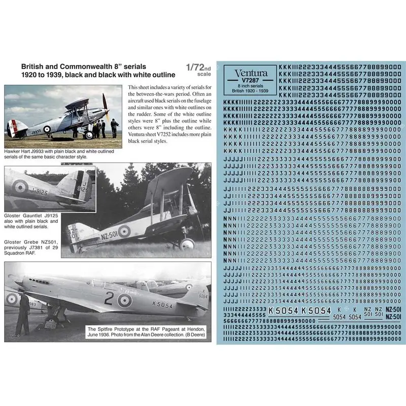 Sticker RAF and Commonwealth 1919-1939 serials. 8 black and black with white outline. Between-the-wars period 1/72nd scale seria Populair