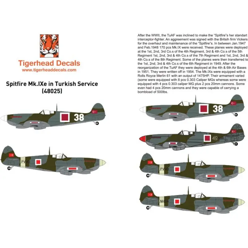 Sticker Supermarine Spitfire Mk.IXe in Turkish Service Decal Gereduceerde Prijs