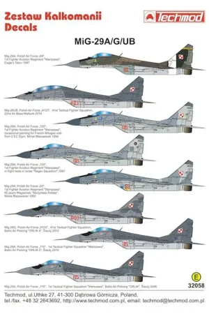 Sticker Mikoyan MiG-29A/MiG-29G/MiG-29UB Decal Betaalbaar