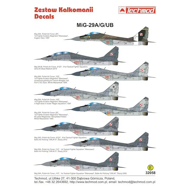 Sticker Mikoyan MiG-29A/MiG-29G/MiG-29UB Decal Betaalbaar