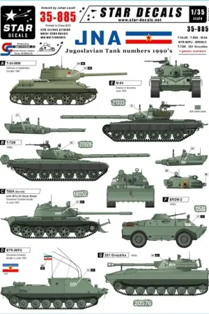 Nieuw JNA - Jugoslavian tank numbers 1990s. Russian T-34-85, T-55, BTR-50PK, 2S1, BRDM-2, M-84, T-72M and generics
