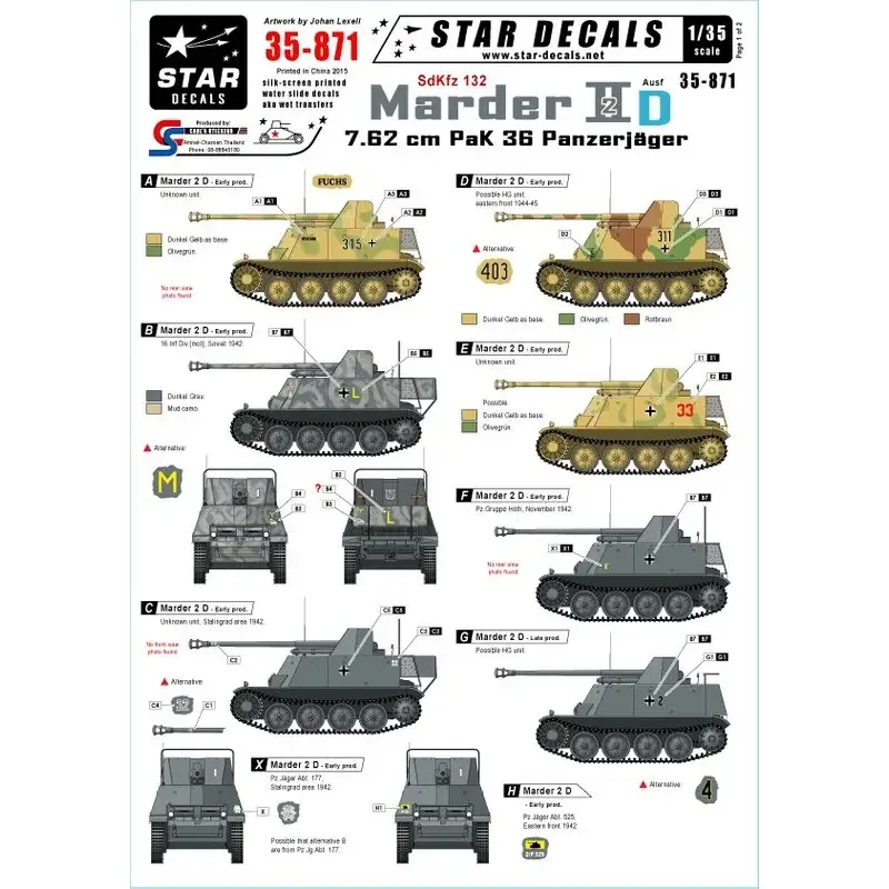 Direct Verzonden Panzerjager Marder II Ausf.D - 7.62cm PaK 36. Eastern Front. Decal