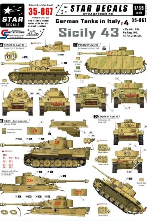 German Tanks in Italy #4 - Sicily 43. s.Pz.Abt. 504, 15 Pz.Gren.Div, Pz.Div. HG. Pz.Kpfw.IV Ausf.G and H, Pz.Kpfw.VI Tiger I Ear Betrouwbaar