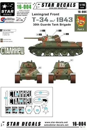 Russian T-34 model/1943 - T-34 model/1943 30th Guards Tank Brigade Leningrad front 1943. Direct Verzonden