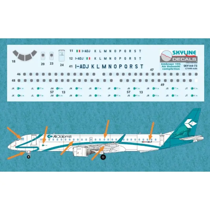 Sticker Embraer ERJ-195 Air Dolomiti registrations and the corresponding Opera name logos for this sheet and all passenger windo Nieuw